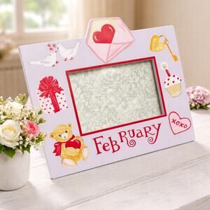 Vtg. Exposures Hand Painted February Months of Year Frame 4x6 Picture Valentines